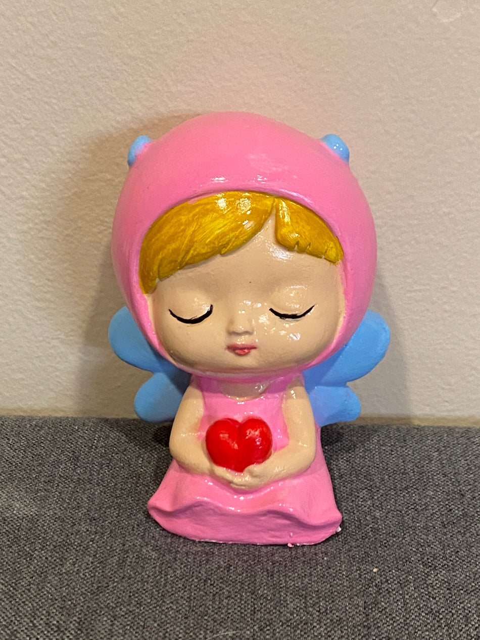 Baby angel holding heart - Plaster sculpture for art painting, DIY craft painting kit with washable acrylic paint sets and glossy varnish