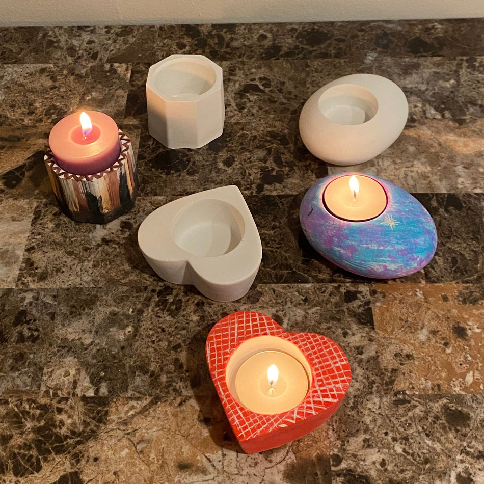 Paint your own tealight candle holder ceramic bisque - DIY pottery painting kit, craft ideas for painting, best gifts, craft kit, home decor
