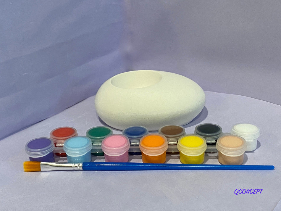 Paint your candle holder - Stone tealight candle holder egg-shape - DIY pottery painting kit, craft ideas for painting, best gifts, crafts.