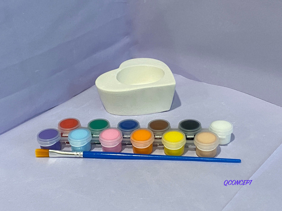 Paint your Heart-shaped tealight candle holder ceramic bisque - DIY pottery painting kit, craft ideas for painting, home decor best gifts